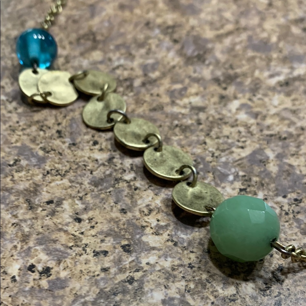 Park Lane Gold and Green Necklace with Asymmetrical Design - Picture 3 of 3